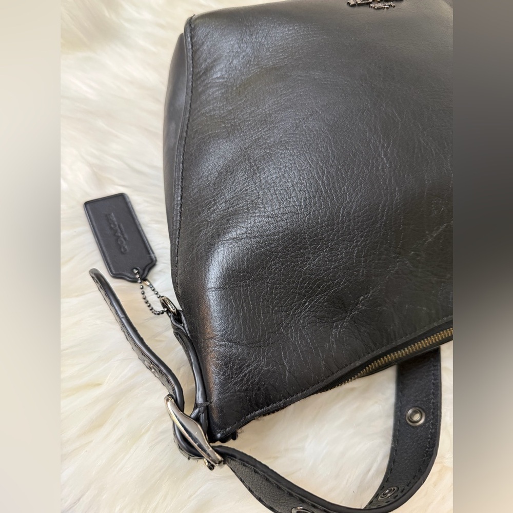 VINTAGE COACH#21377 Black Leather Small Dufflette Crossbody Bag - Picture 7 of 10